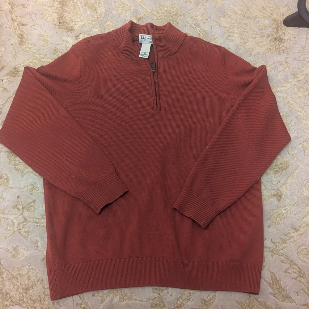 L.L. Bean Men's 1/4 Zip Sweater Merino Wool Deep Red Zip-Up Preppy Old Money